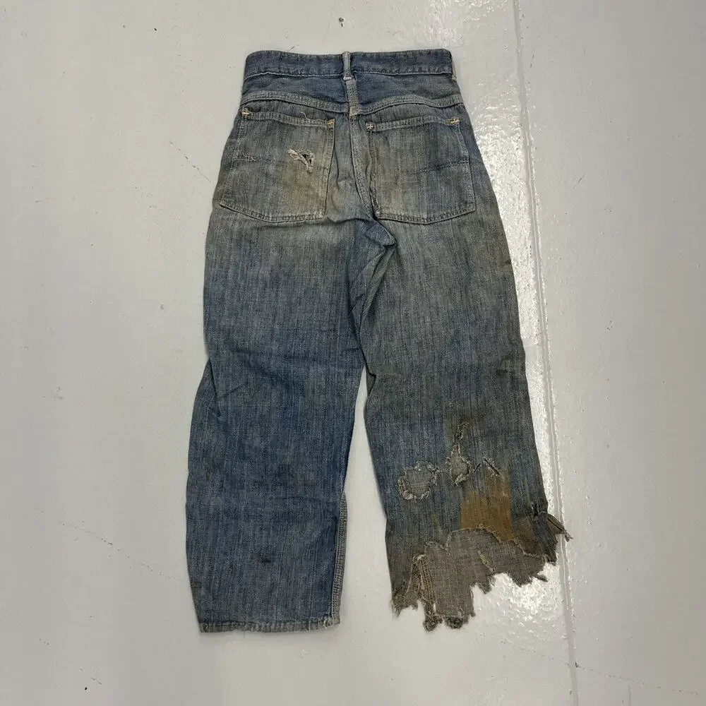 Vintage 50s Big Winston Dark Distressed Donut Button Jeans